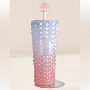 New Starbucks 2026 Spring Pink Ombre Cherry Blossom Studded Straw Topper Tumbler
